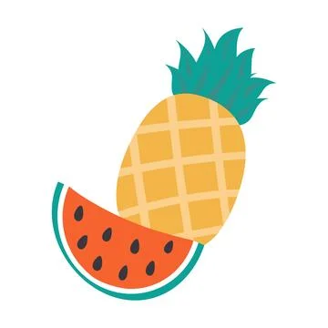 Bright seamless summer pattern of pineapple in sunglasses, watermelon slices and Stock Illustration