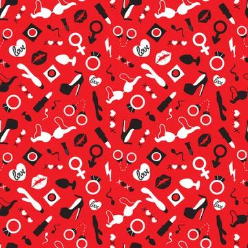 Bright seamless Valentine's Day pattern with sex toys for adults Stock-Illustration