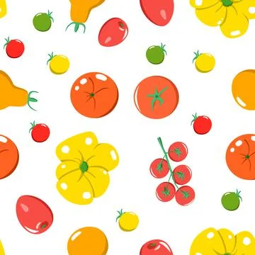 Bright seamless vector pattern of colorful tomatoes. Stock Illustration