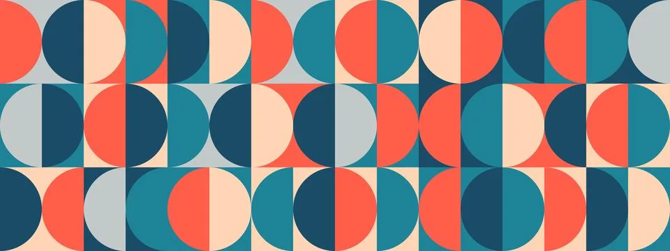Bright semi circle seamless pattern. Abstract geometric mid century background Illustrazione stock