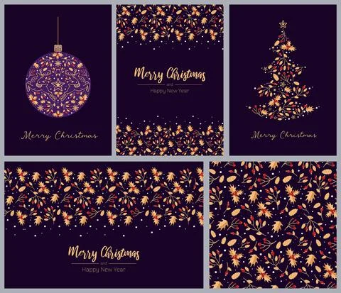 Bright set artistic template Merry Christmas. Winter Christmas ball, tree, de Stock Illustration