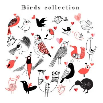 Bright set of birds Stock Illustration