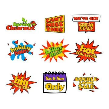 Bright set of offer tags, message Stock Illustration