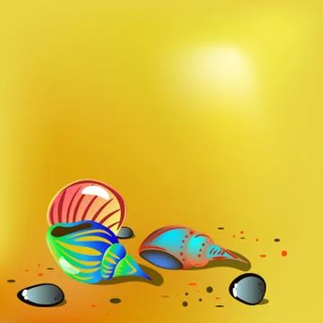 Bright shells on sand. vector illustration Stock Illustration