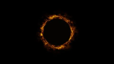 Bright shimmering ring of fire. Fire portal. Black background. Motion graphics. Stock Illustration