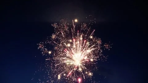 Bright shining festive fireworks on the background of the night sky. Stock Footage 319924470