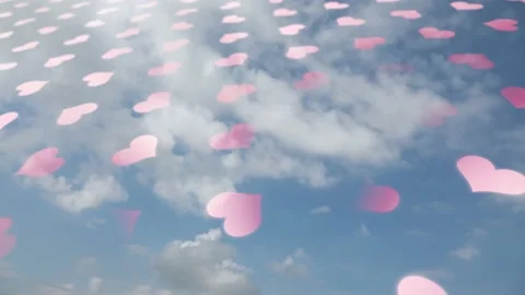 Bright shiny hearts pattern on sky background Stock Footage 231719262