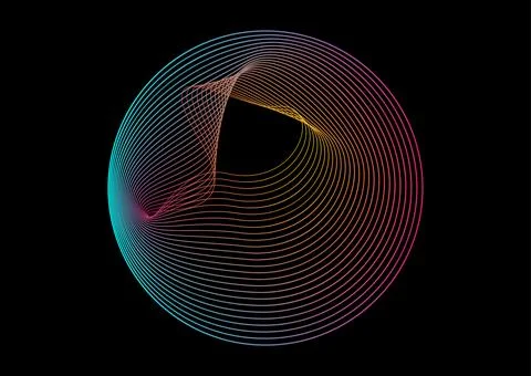 Bright shiny linear liquid flowing circles abstract futuristic tech backgroun Stock Illustration