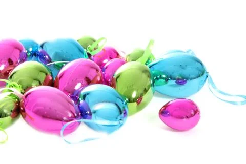 Bright shiny metallic easter egg ornaments Foto stock