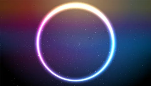 Bright shiny neon circle ring on starry sky Illustrazione stock