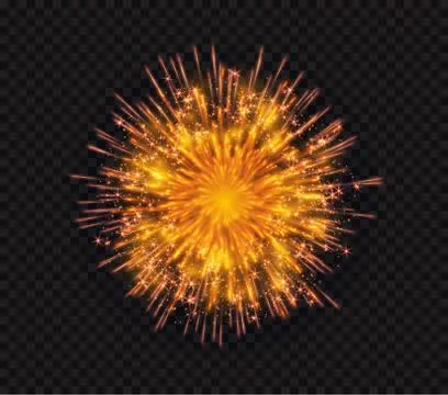 Bright shiny sparkling flash firework salute isolated on black background Stock Illustration