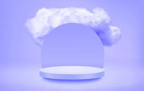 Bright showcase with podium and cloud. 3d vector illustration with shadow ove Stock Illustration