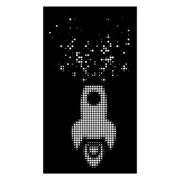 Bright Shredded Dot Halftone Space Rocket Boom Icon Illustrazione stock