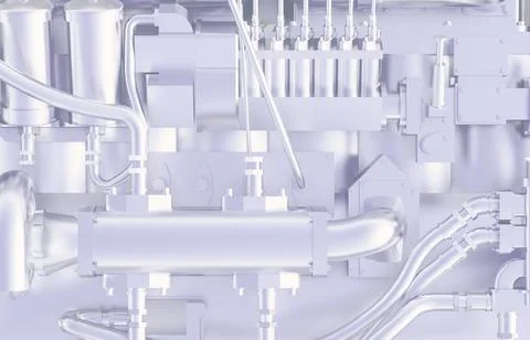 Bright silver engine vehicle closeup Stock Illustration