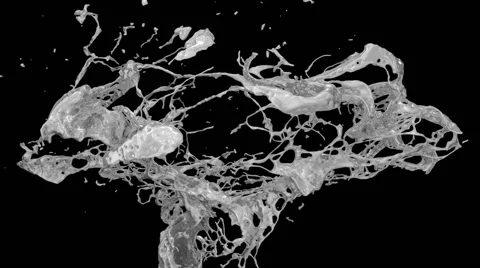 Bright silver splashes in slow motion, isolated on black (FULL HD) Video stock 53000791