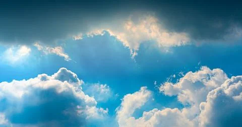 Bright sky and clouds. cloudy and overcast. Panorama view. cloudscape Stock Photos