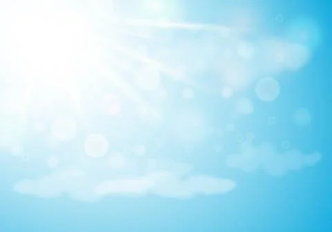 Bright sky with clouds and sun rays. Nature background. Stock Illustration