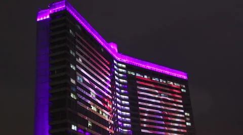 Bright skyscraper at night Stock Footage 44754049