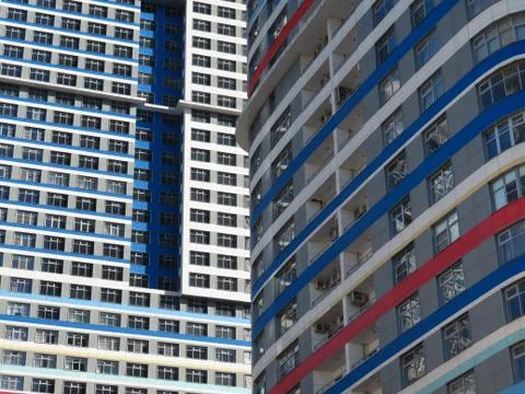 Bright skyscraper. The texture of the building. Abstract fragmen Fotos de archivo