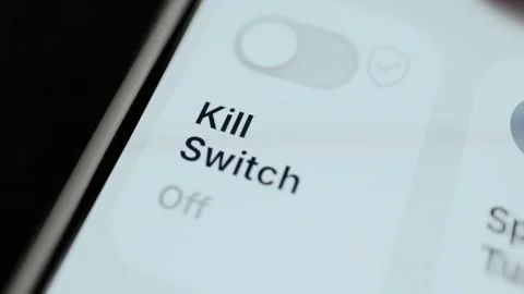 Bright smartphone interface toggling the VPN kill switch from off to on Stock Footage 342490592