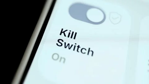 Bright smartphone interface toggling the VPN kill switch from off to on Stock Photos