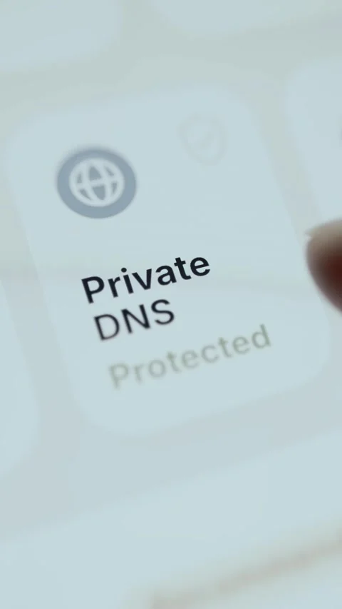 Bright smartphone setting confirming private DNS is protected Stock Footage 342491259