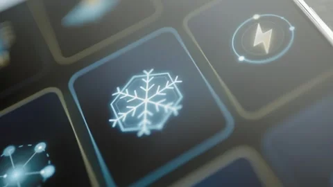 Bright snowflake icon on selected cooling tile Stock Footage 345492207