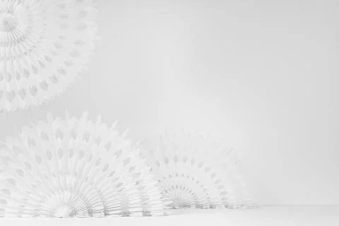 Bright soft light white abstract background with circle ribbed carved decorat Stock Photos