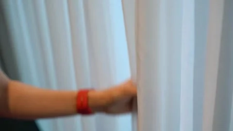 Bright Space: Adjusting Sheer Curtains Video stock 306839586