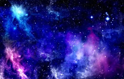 Bright space background for design, outer space nebula and stars Illustrazione stock