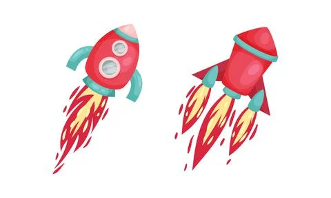 Bright Space Rocket with Reactive Booster Vector Set Stock Illustration