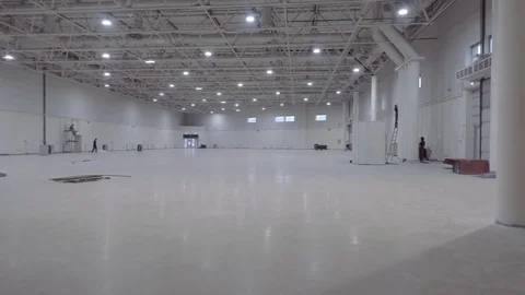 Bright, spacious, white pavilion (hangar) for carrying out the events  Video stock 82756146