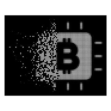Bright Sparkle Dot Halftone Bitcoin Processor Chip Icon Illustrazione stock