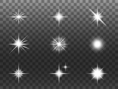 Bright Sparkle Effects on Transparent Background for Decorative Design. Stock Illustration