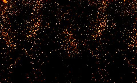 Bright sparks and glowing points of fire falling down on a black background. Stock Illustration