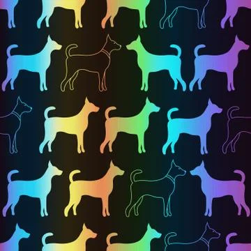 Bright spectrum seamless pattern of dog silhouettes Stock Illustration