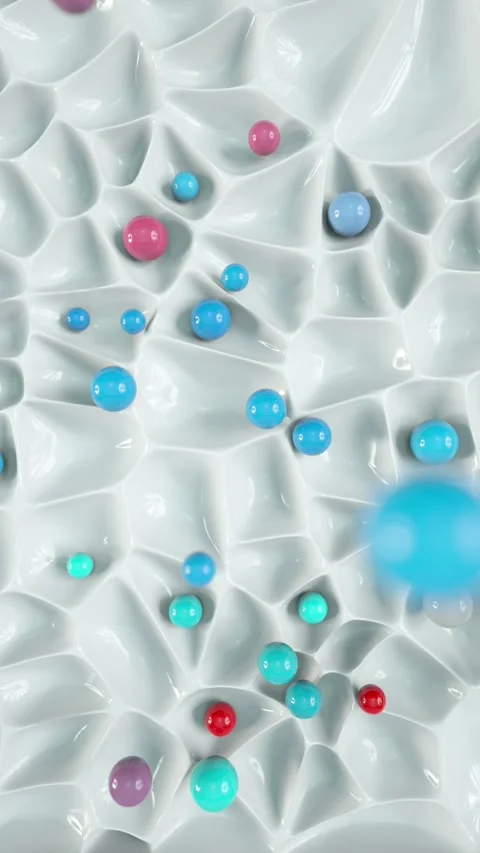 Bright Spheres Are Falling And Rolling On Silicone-like Cellular Surface Stock Footage 252181238