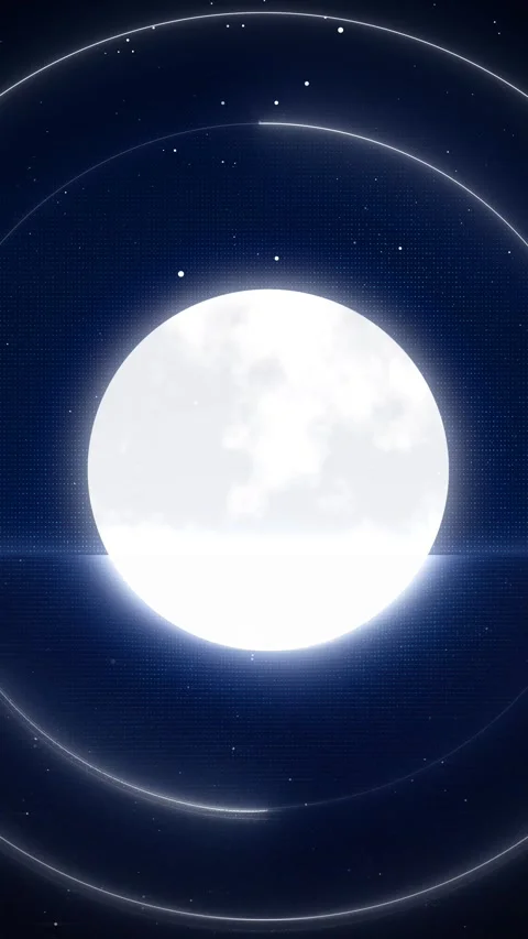 Bright spherical light dominates a midnight stage with sweeping rings, floating Stock Footage 340999016