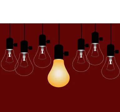 Bright Spot - Lighted light bulb among a group of unlighted lamps Stock Illustration