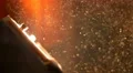 The bright spotlight on the background of the dust particle. Real time capture 4k or 4k+ Resolution