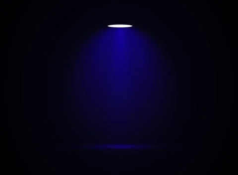 Bright spotlight beam from above on deep black background vibrant blue light Ilustração Stock
