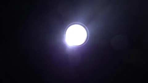 Bright Spotlight Shining in Complete Darkness with Light Beam. Cinematic White Vidéo 334040069