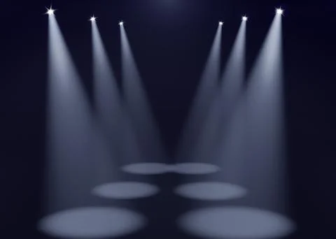 Bright spotlights in dark room. Performance equipment Stock Illustration