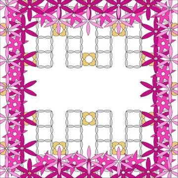 Bright spring background image of violet flowers and openwork me Stock Illustration