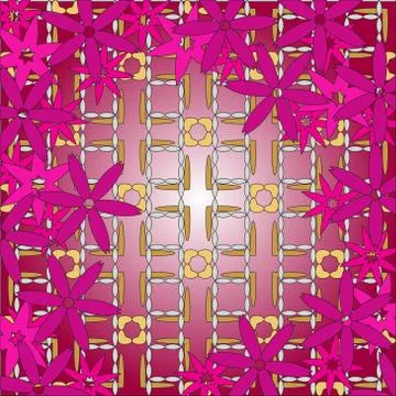 Bright spring background image of violet flowers and openwork me Stock Illustration