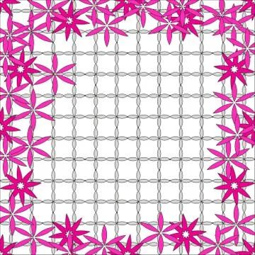 Bright spring background image of violet flowers and openwork me Stock Illustration