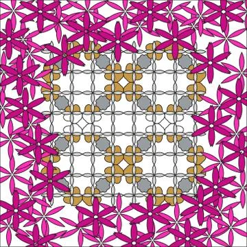 Bright spring background image of violet flowers and openwork me Stock Illustration