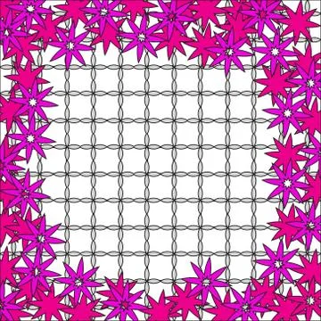 Bright spring background image of violet flowers and openwork me Stock Illustration