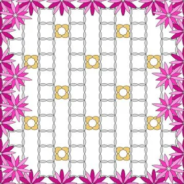 Bright spring background image of violet flowers and openwork me Stock Illustration