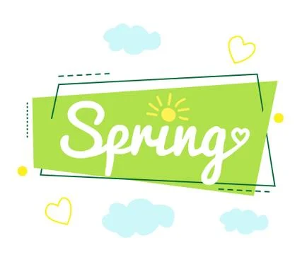 A bright spring banner in the nursery, clouds, sunshine, hearts. Stock Illustration
